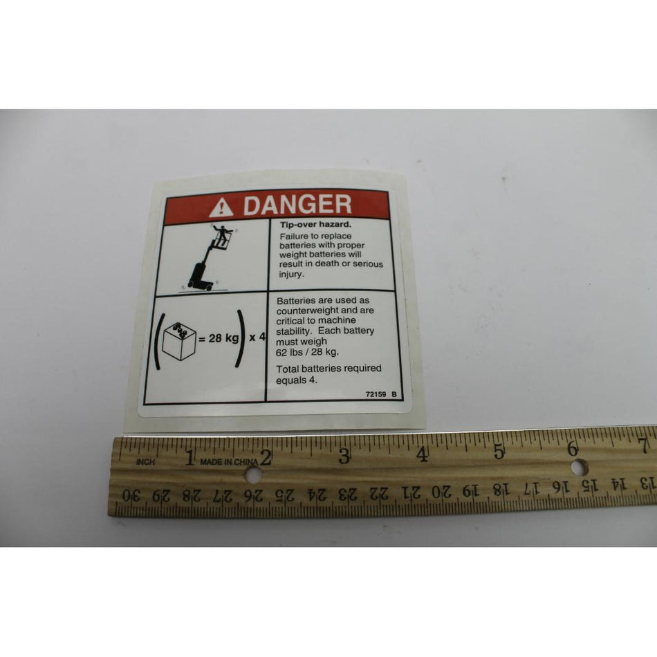 Genie Part # 72159. 72159GT - DECAL. TIP-OVER. BATTERIES. GR