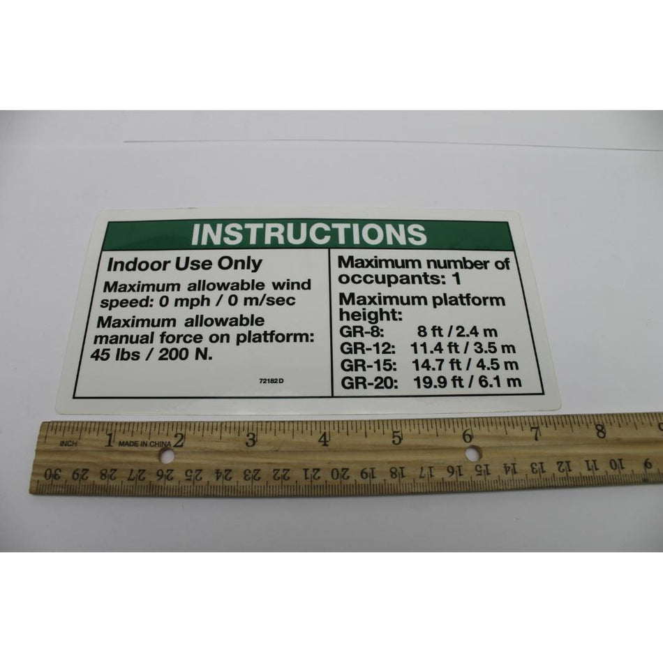 Genie Part # 72182. 72182GT - DECAL. SIDE FORCE. GR. CE&AUS. WRD