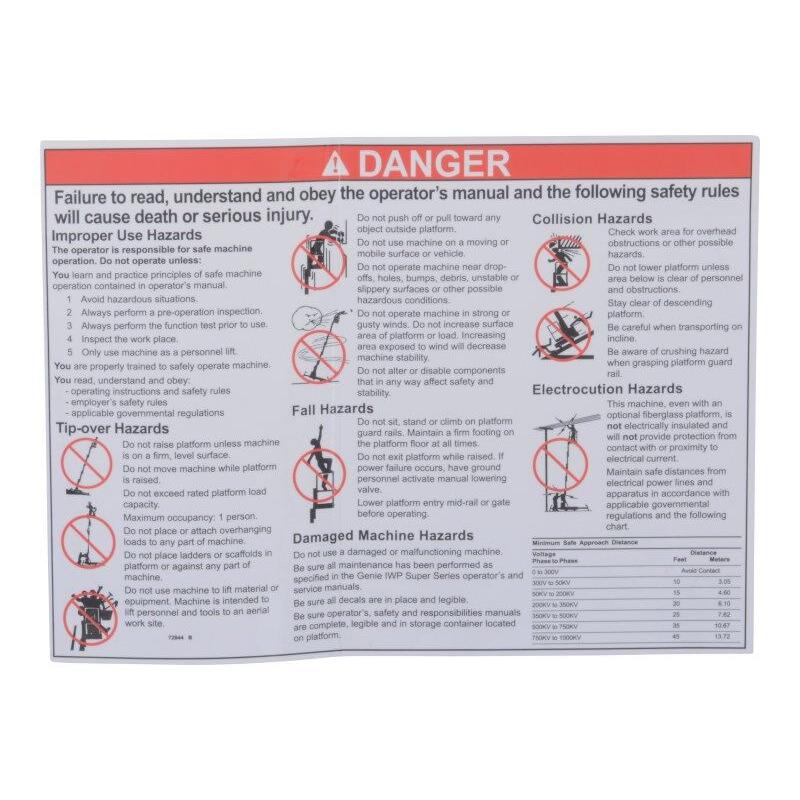 JLG Part # 72844 - Genie-DECAL. DANGER. GEN SAFE. IWP