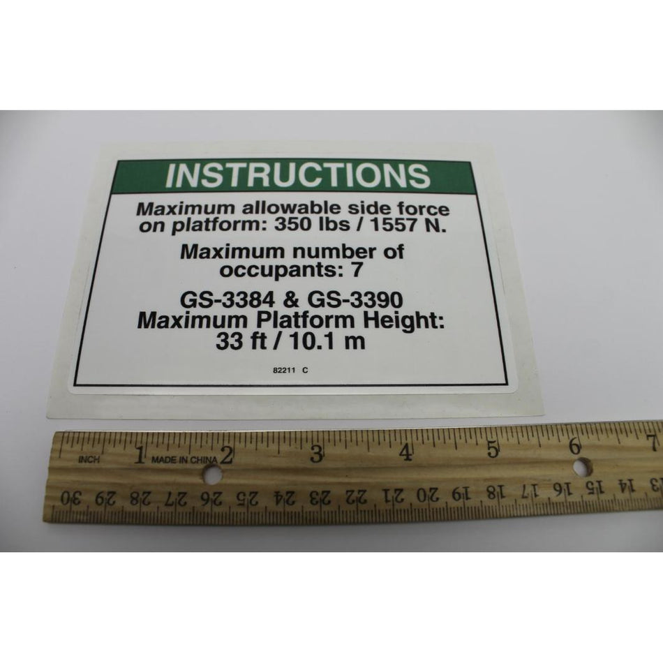 Genie Part # 82211. 82211GT - DECAL. NOTICE. SIDE FORCE ANSI