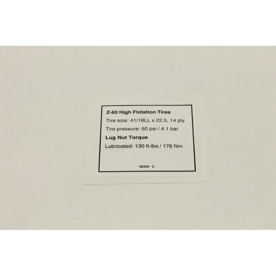 Genie Part # 82229. 82229GT - DECAL. NOTICE. HI FLOAT TIRES