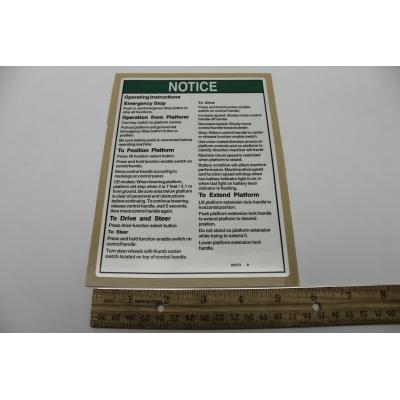 Genie Part # 82273. 82273GT - DECAL. NOTICE. PLATFORM OPER INS