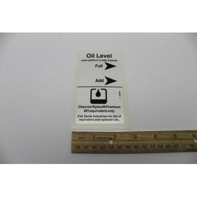 Genie Part # 82368. 82368GT - DECAL. LABEL. RYKON/FLUID LEVEL*