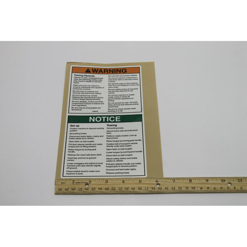 Genie Part # 82409. 82409GT - DECAL. WARNING. TRANSPORT INST