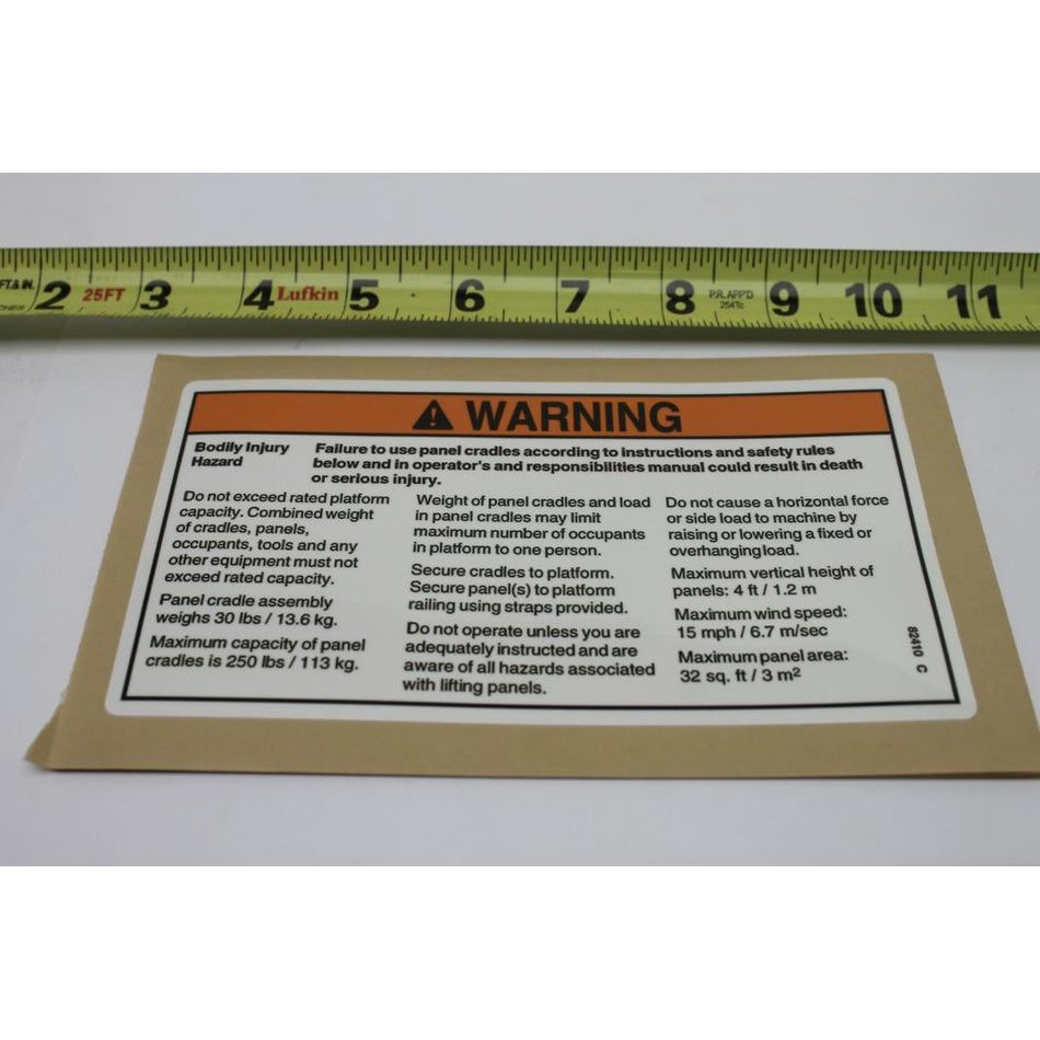 Genie Part # 82410. 82410GT - DECAL. WARNING. PANEL CRADLE