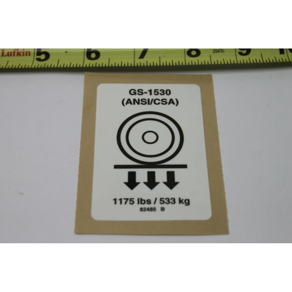 Genie Part # 82485. 82485GT - DECAL. LABEL. WHEEL LOAD 1530