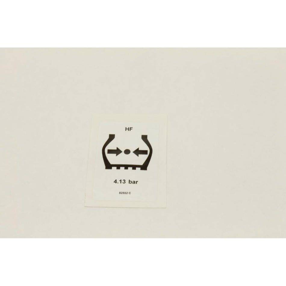 Genie Part # 82552. 82552GT - DECAL. LABEL. TIRE PRESS HF