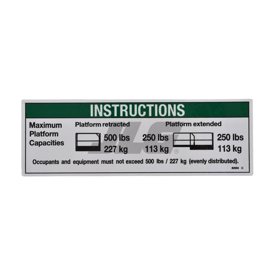 JLG Part # 82563 - Genie-INSTRUCT-MAX CAP 500LBS