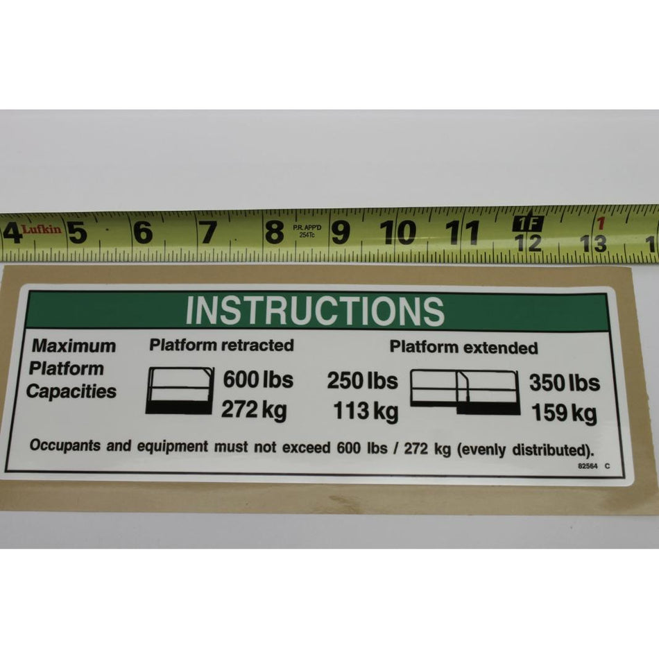 Genie Part # 82564. 82564GT - DECAL. INSTR-MAX CAP 600LBS