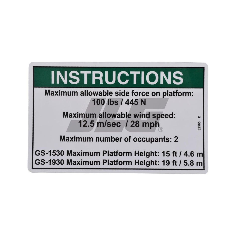 JLG Part # 82565 - Genie-INSTRUCT-SIDE FRC. ANSI