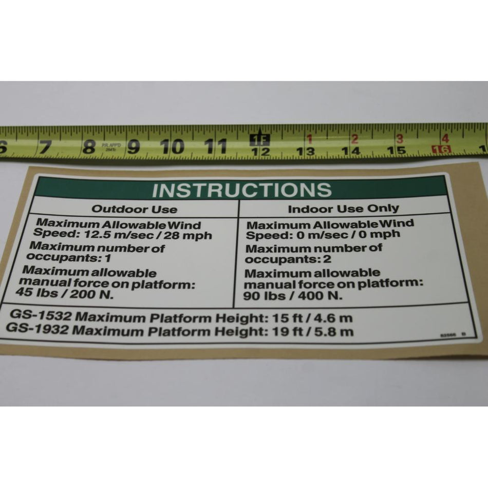 Genie Part # 82566. 82566GT - DECAL. INSTR-MANUAL FRC. AUS