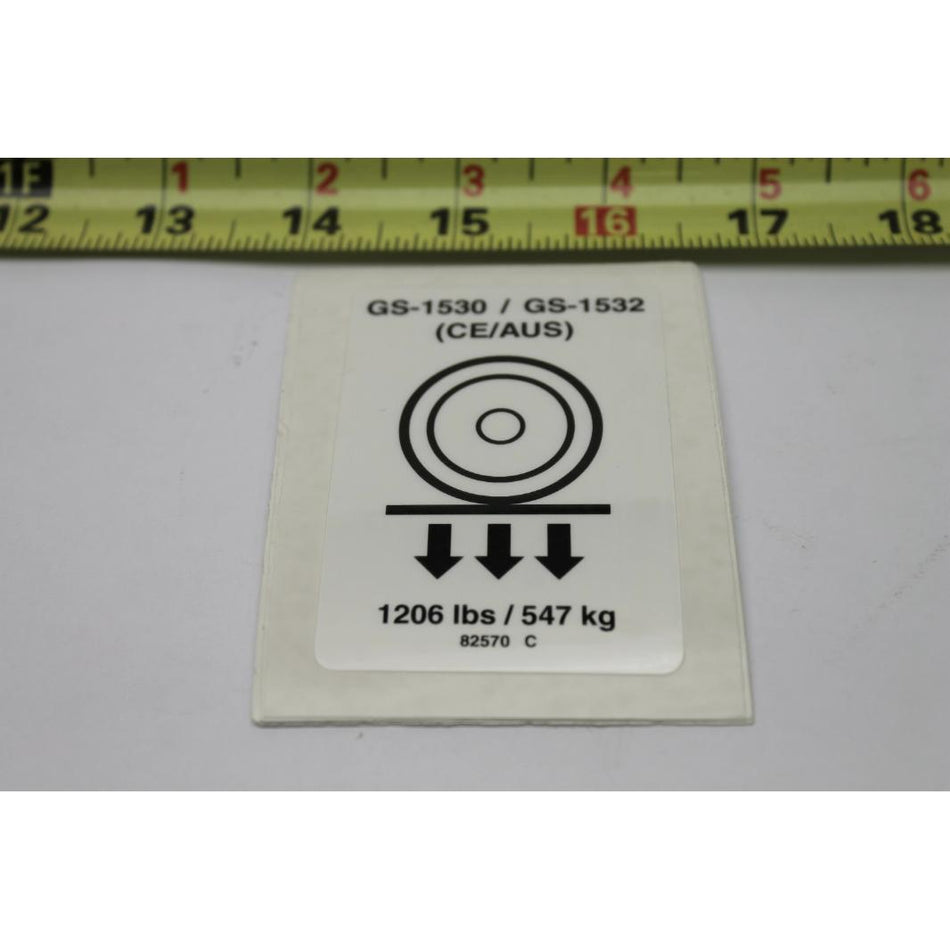 Genie Part # 82570. 82570GT - DECAL 1206LBS/547KG