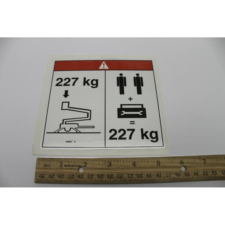 Genie Part # 82667. 82667GT - DECAL. DANGER. MAX CAP. 227KG