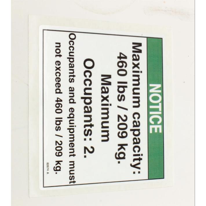 Genie Part # 82674. 82674GT - DECAL. NOTICE. MAX CAP 460 LBS