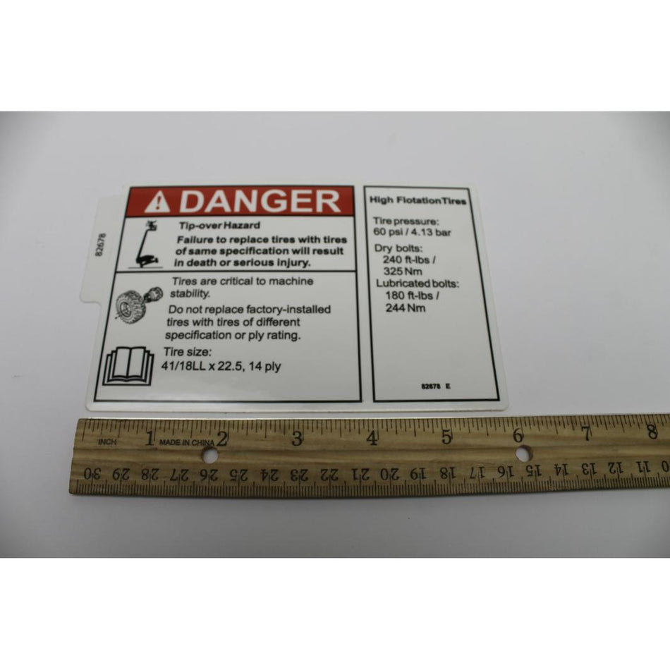 Genie Part # 82678. 82678GT - DECAL. DANGER. HI-FLOAT TIRE