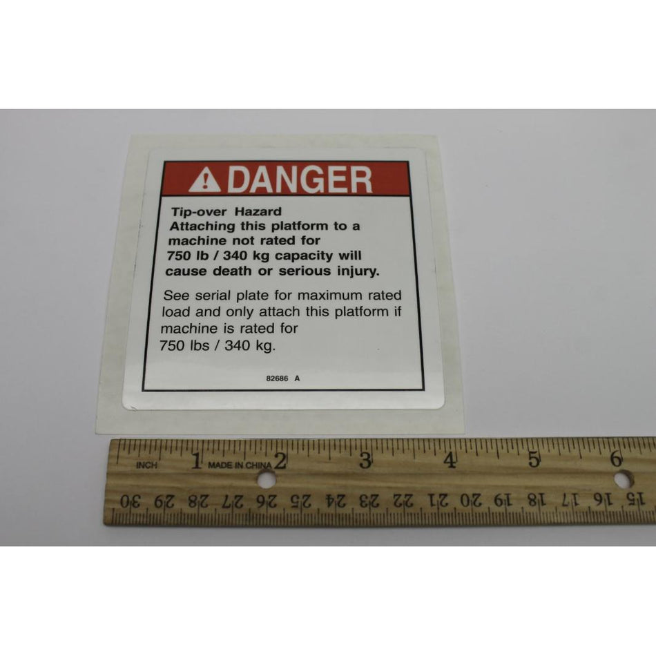 Genie Part # 82686. 82686GT - DECAL. DANGER. TIP-OVER. HI-CAP**