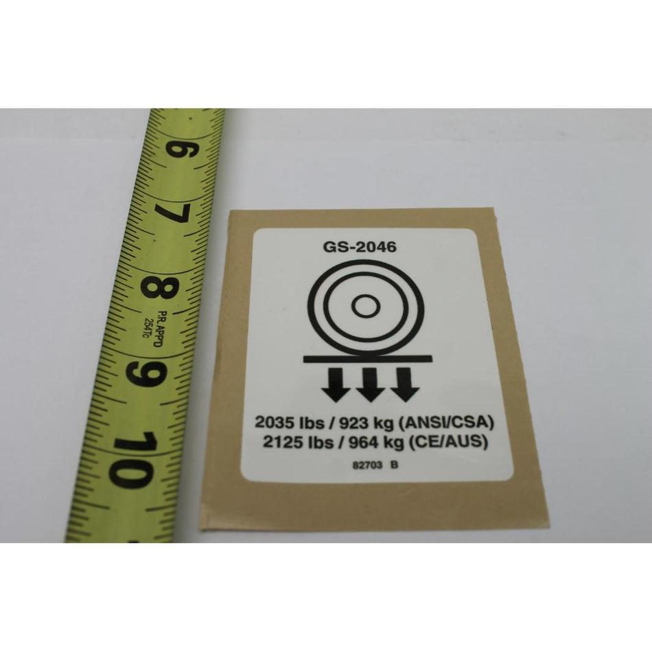Genie Part # 82703. 82703GT - DECAL. LABEL. WHEEL LOAD 2046