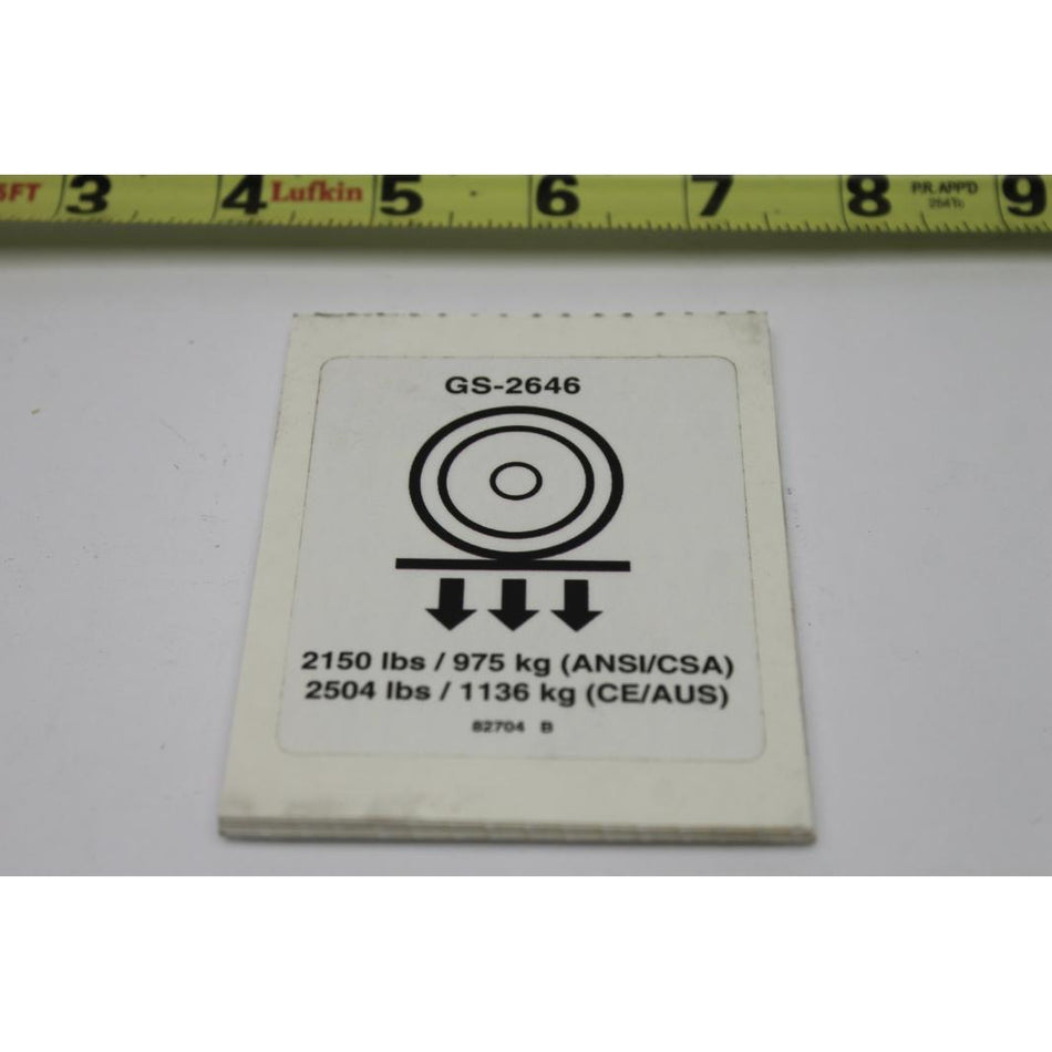 Genie Part # 82704. 82704GT - DECAL. LABEL. WHEEL LOAD 2646