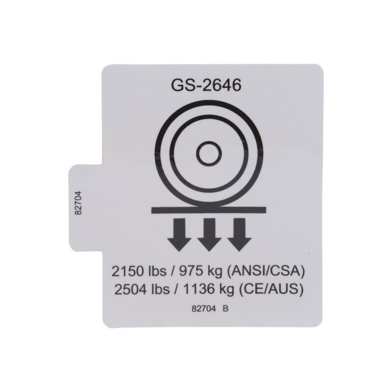 JLG Part # 82704 - Genie-DECAL. WHEEL LOAD 2646