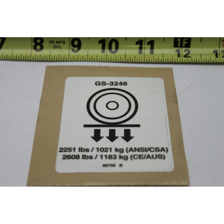 Genie Part # 82705. 82705GT - DECAL. LABEL. WHEEL LOAD 3246