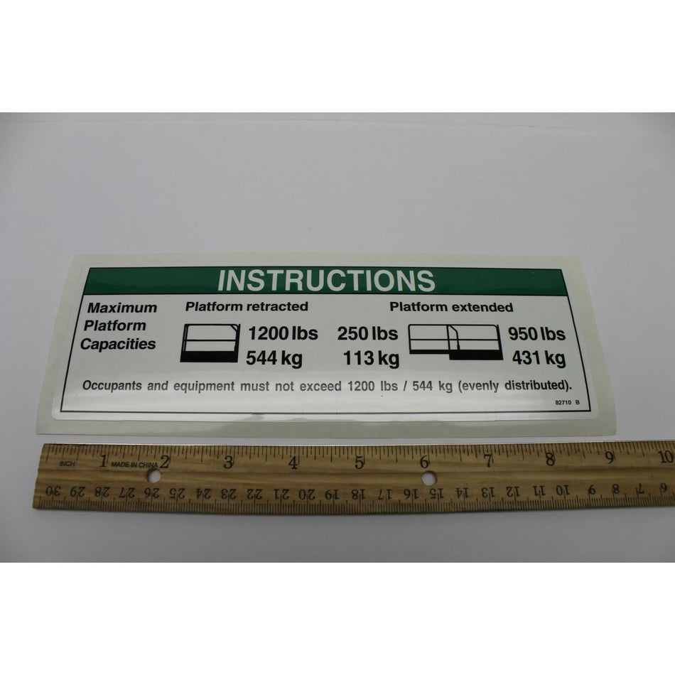 Genie Part # 82710. 82710GT - DECAL. INSTR-MAX CAP 1200LBS