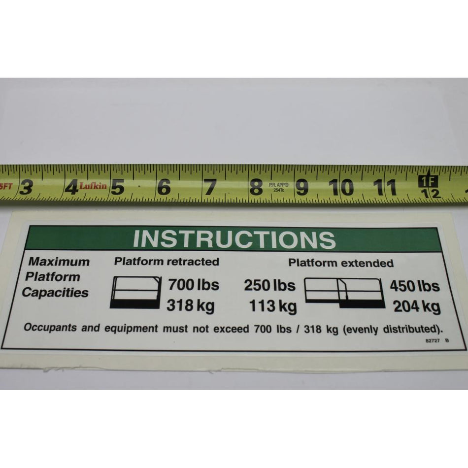 Genie Part # 82727. 82727GT - DECAL. INSTR-MAX CAP 700LBS