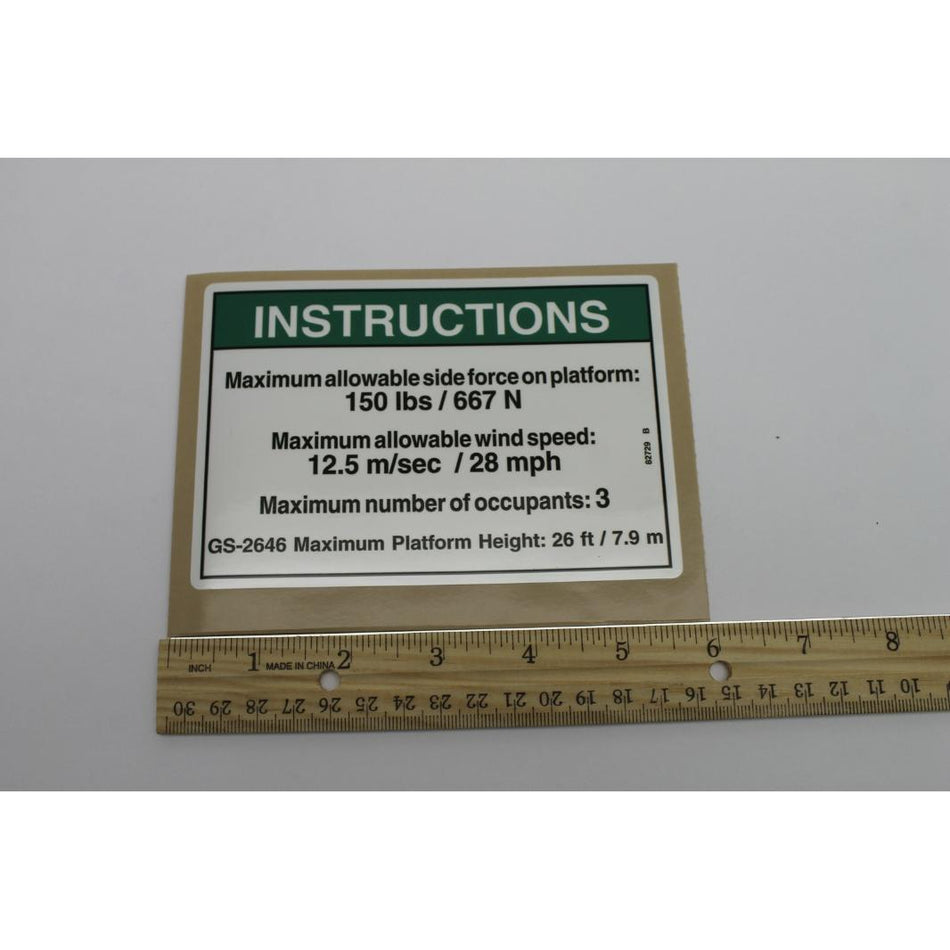 Genie Part # 82729. 82729GT - NOTICE. SIDE FRC ANSI2646
