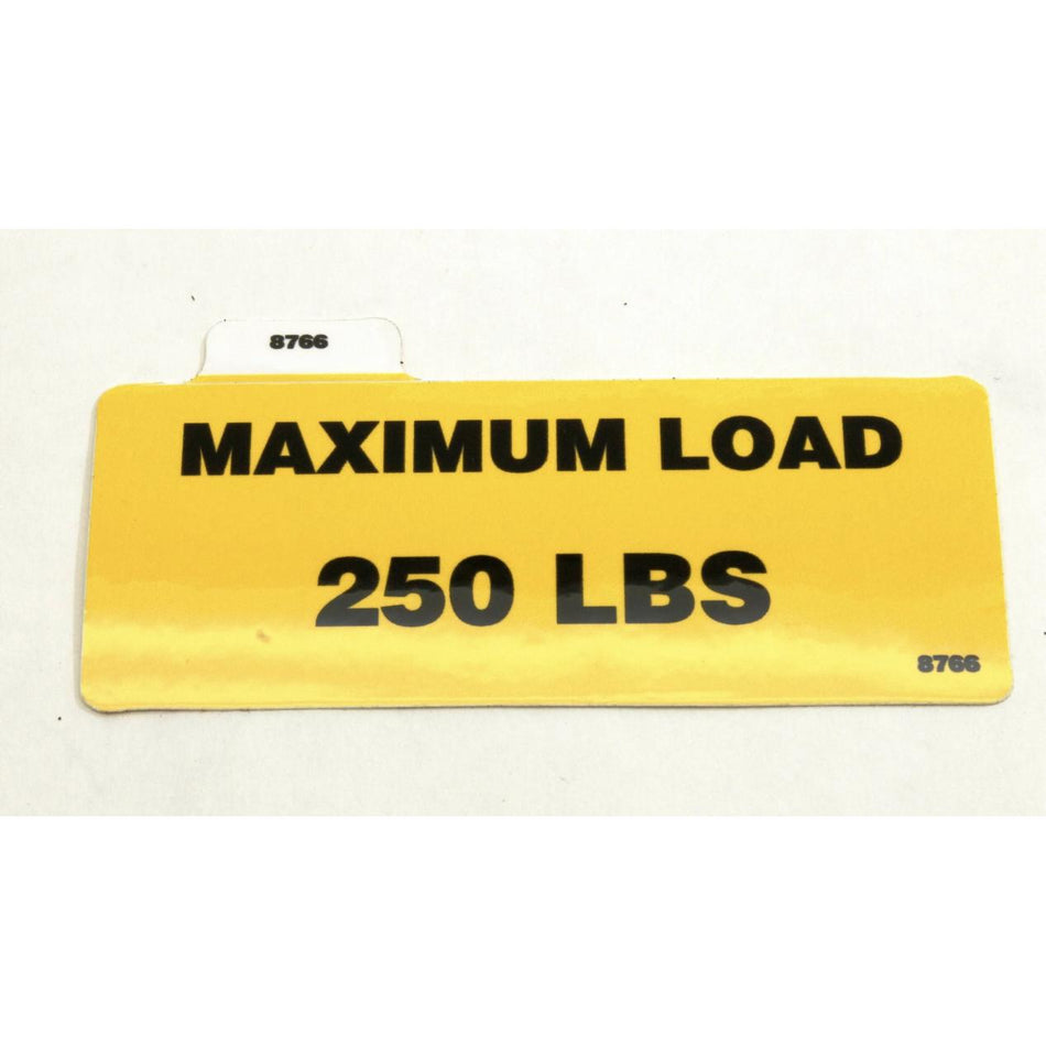 Genie Part # 8766. 8766GT - DECAL. 250 LB. MAX. PLC36