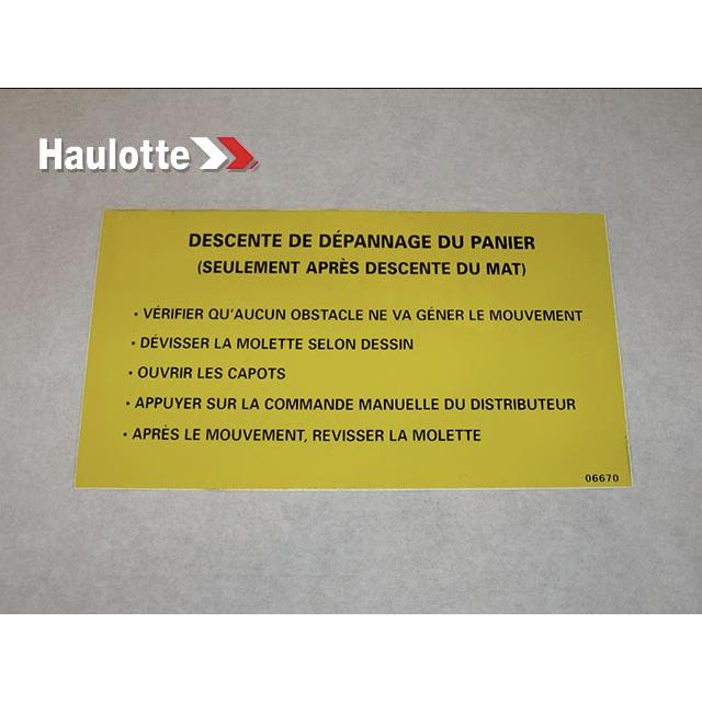 Haulotte Part # ABM06670 - LABEL