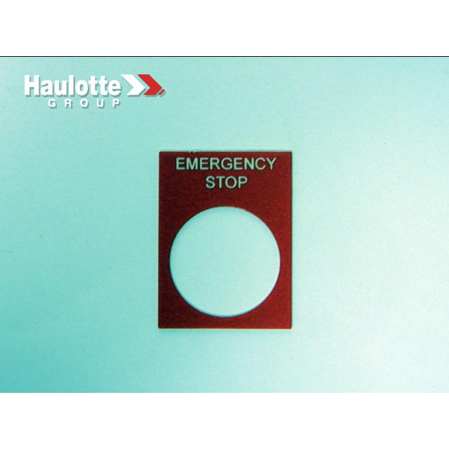 Haulotte Part # B00-00-0017 - Legend Plate 'Emerg Stop'