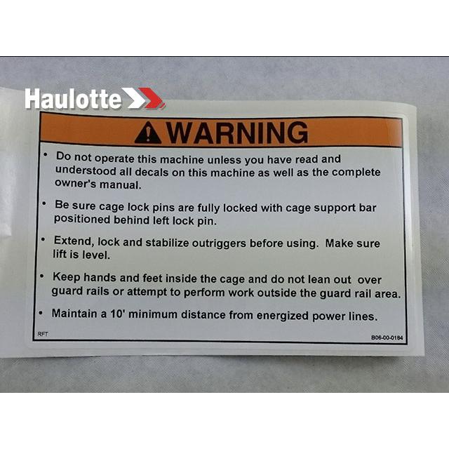 Haulotte Part # B06-00-0184 - Decal-warn-do Not Operate...