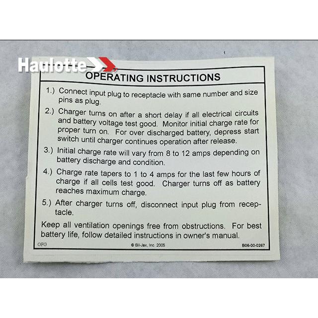 Haulotte Part # B06-00-0267 - Decal-operating Inst-charger