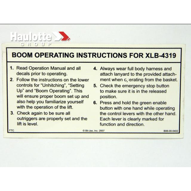 Haulotte Part # B06-00-0402 - Decal-xlb-4319 Oper Instrs. 6in