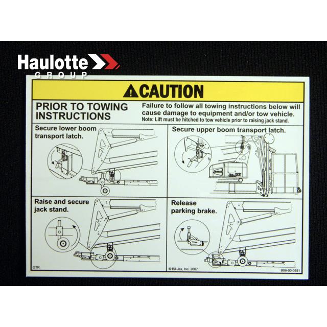 Haulotte Part # B06-00-0551 - Decal-Caution-Latch/Jack/Brake