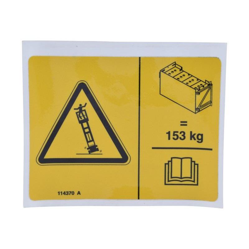 Genie Part # 114370. 114370GT - DECAL SYMBOL TIP OVER BATTERIES
