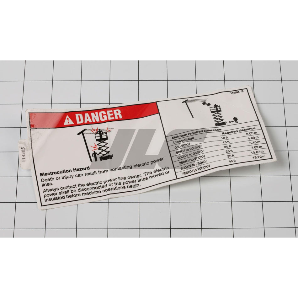 Genie Part # 114385. 114385GT - DECAL.DANGER.ELEC HAZARD.GS
