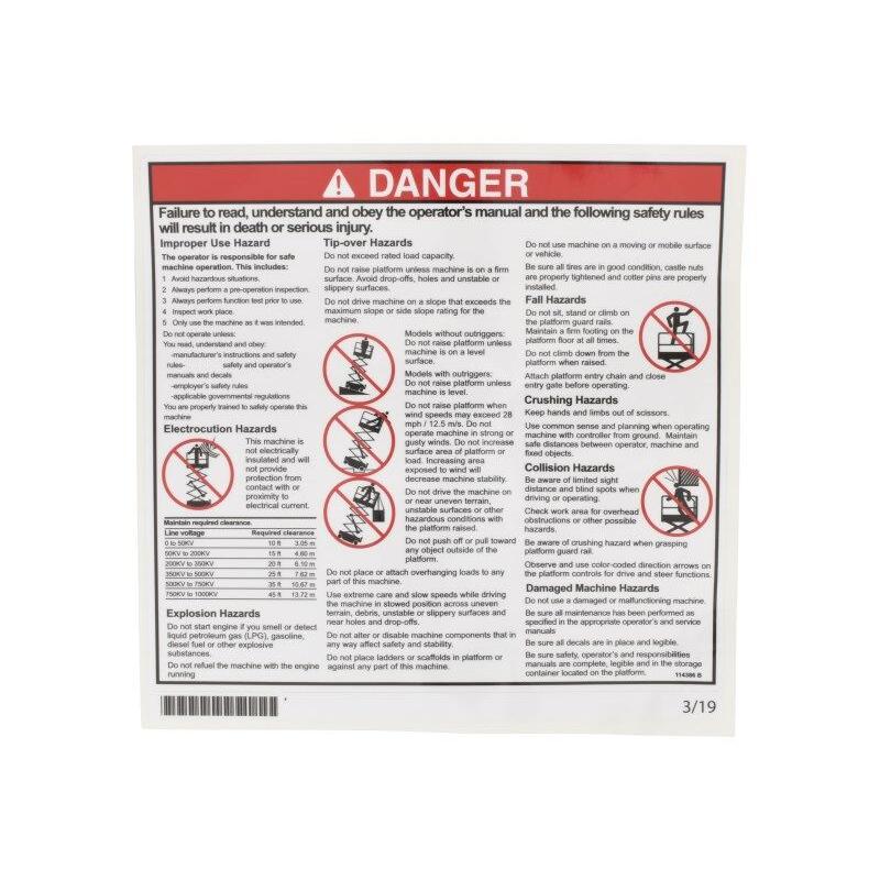 Genie Part # 114386. 114386GT - DECAL.DANGER-GEN SAFETY