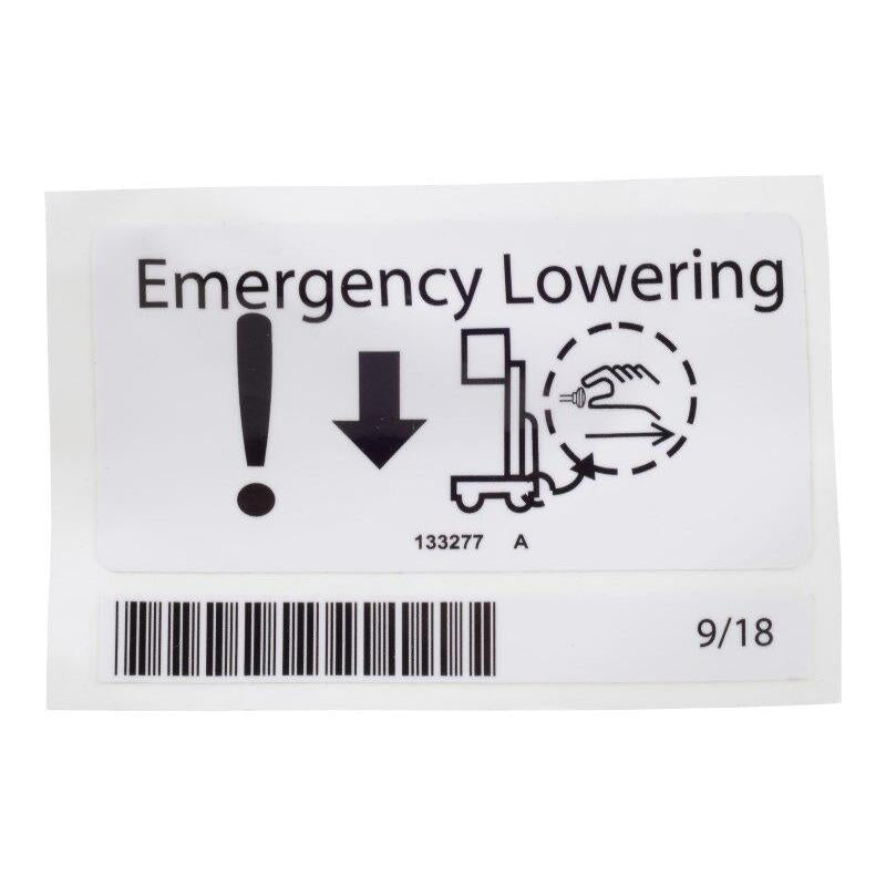Genie Part # 133277. 133277GT - DECAL.LABEL.EMERGENCY LOWERING