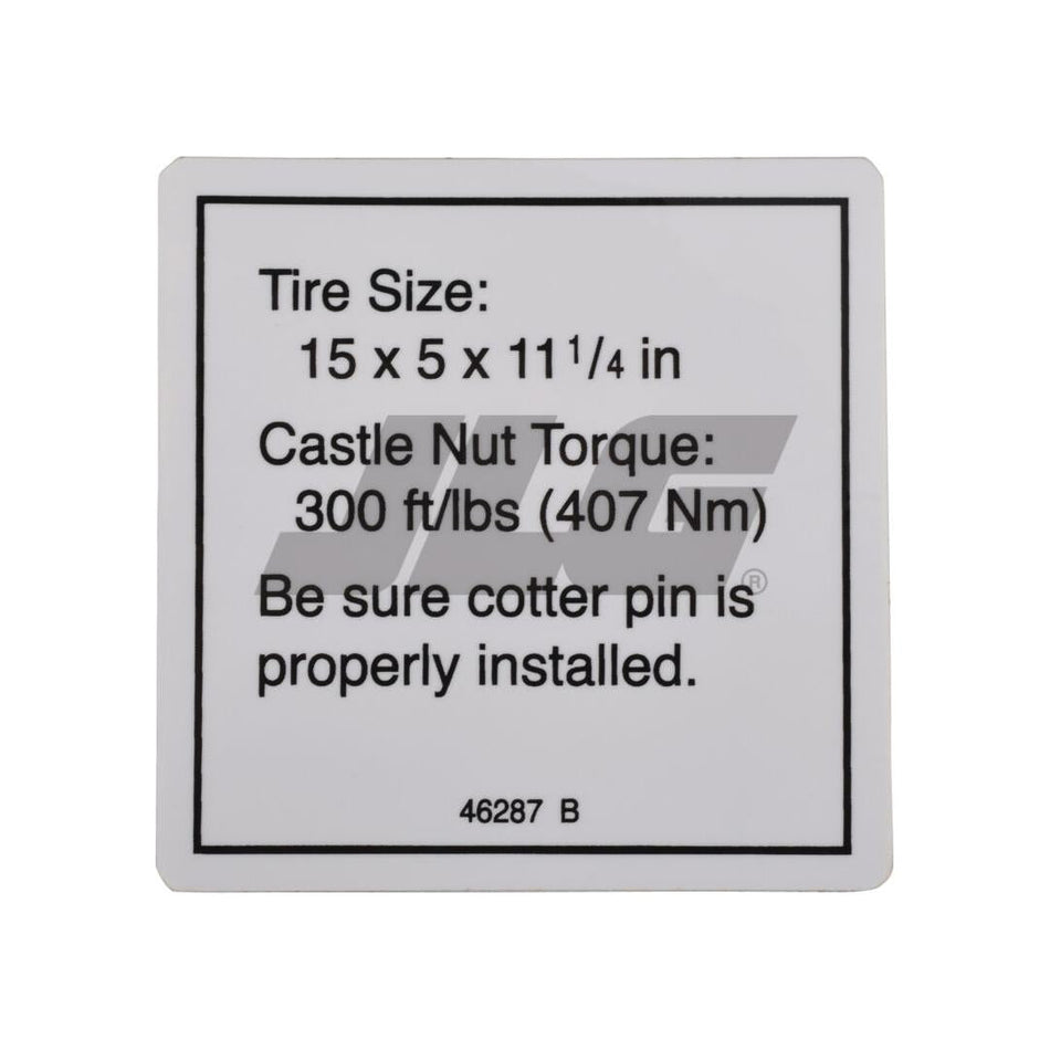Genie Part # 46287. 46287GT - DECAL.LABEL-TIRE SPECS