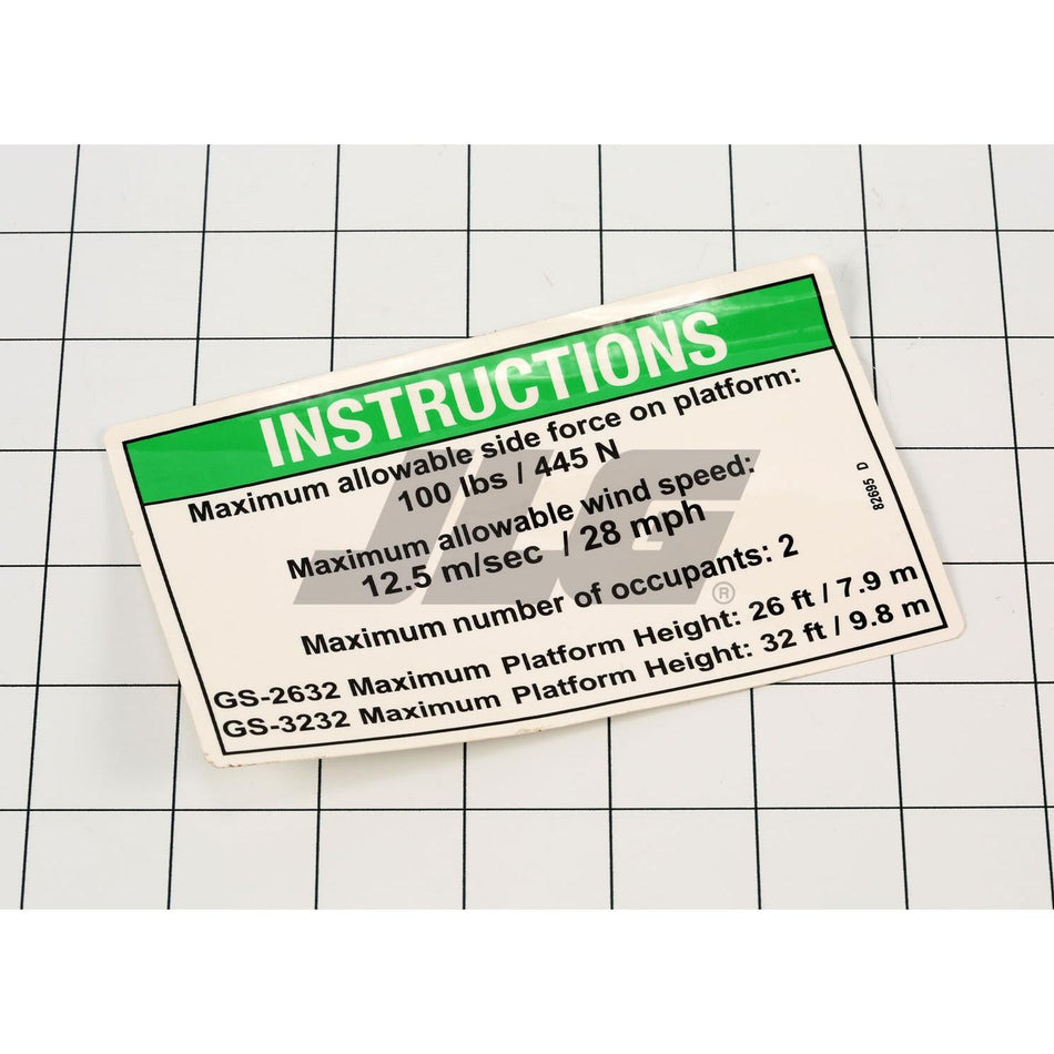 Genie Part # 82695. 82695GT - DECAL. INSTR-SIDE FRC. ANSI