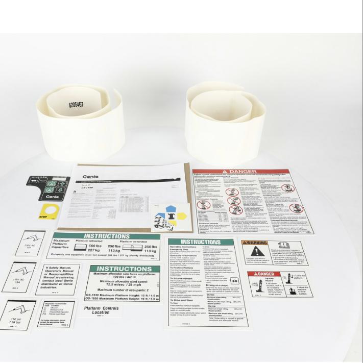 Genie Part # 232054. 232054GT - DECAL KIT. 1930 PLAT.. WRD. ANSI
