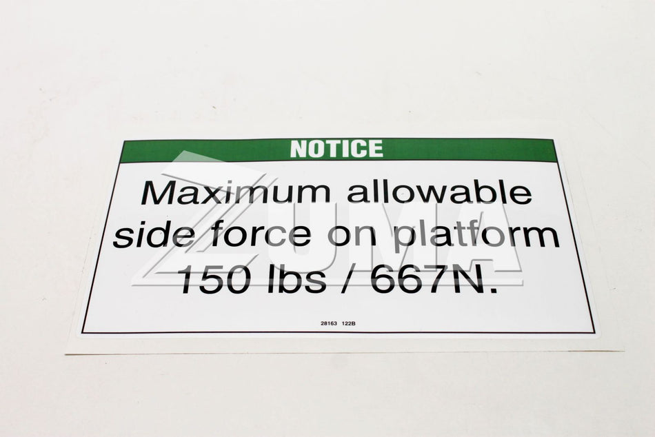 Genie Part # 28163. 28163GT - DECAL.NOTICE.MAX SIDE FRC.ANSI