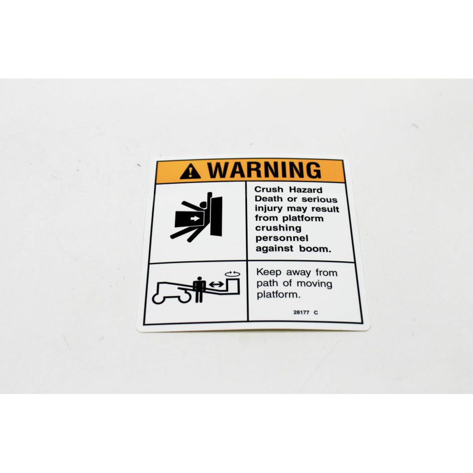 Genie Part # 28177. 28177GT - DECAL.WARN.CRUSH HAZARD PLAT