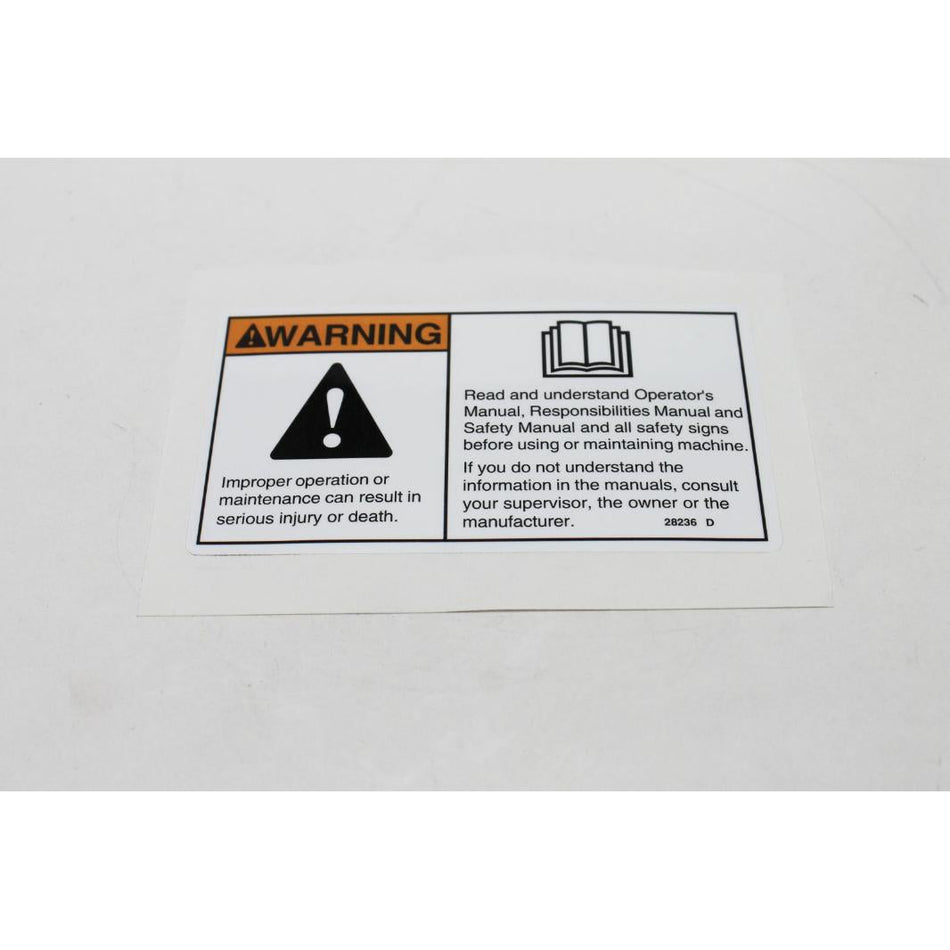 Genie Part # 28236. 28236GT - DECAL.WARN.IMPROPER OPERATION