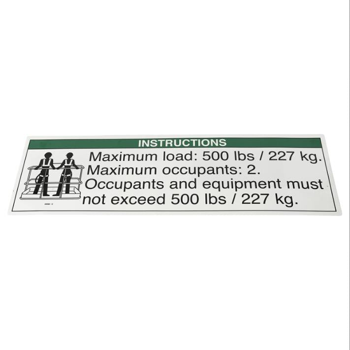 Genie Part # 30080. 30080GT - DECAL.NOTICE.MAX LOAD 500 LBS