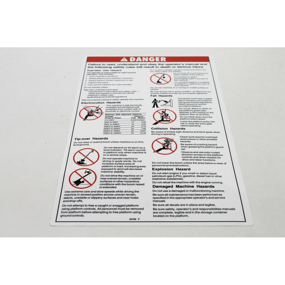 Genie Part # 32700. 32700GT - DECAL. DANGER. GEN SAFETY RULES*