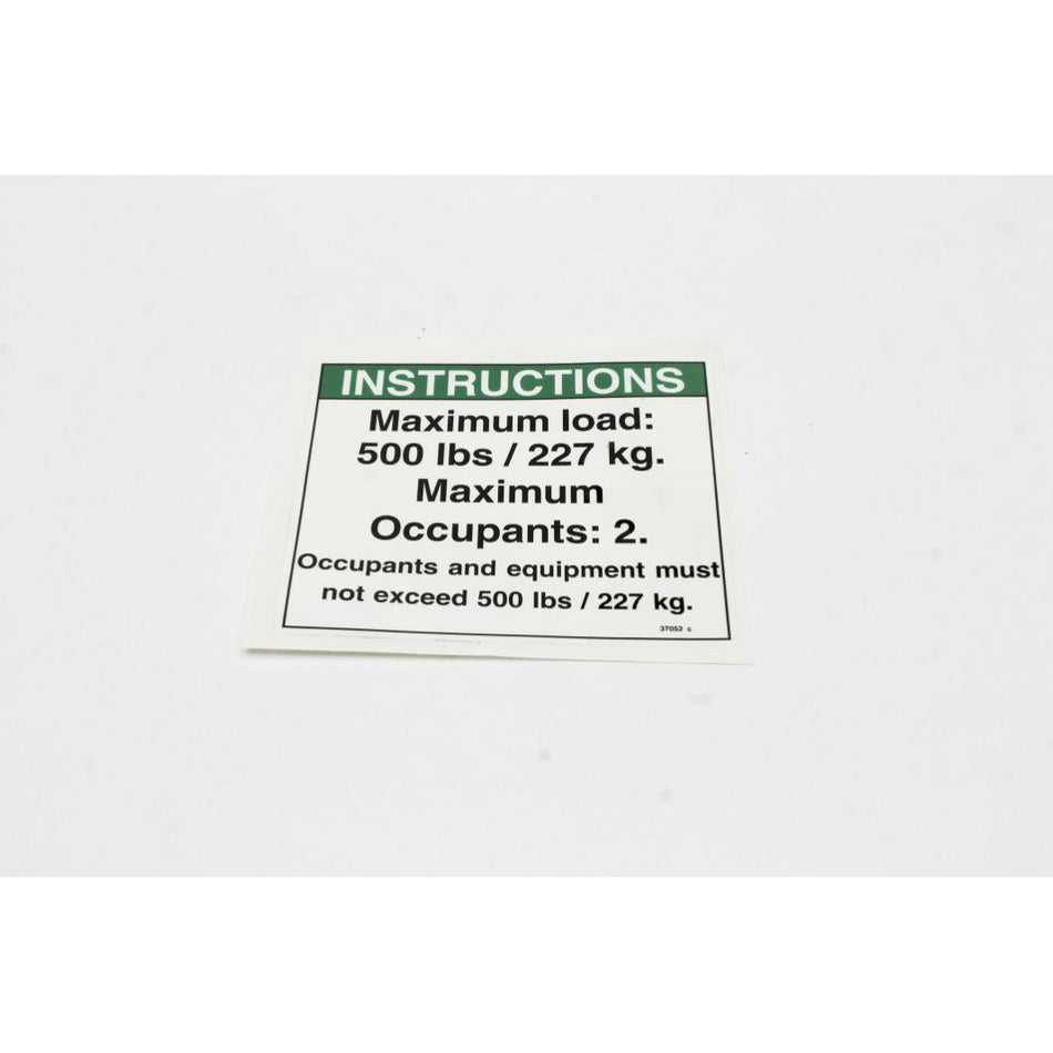 Genie Part # 37052. 37052GT - DECAL.NOTICE.MAX LOAD 500 LBS
