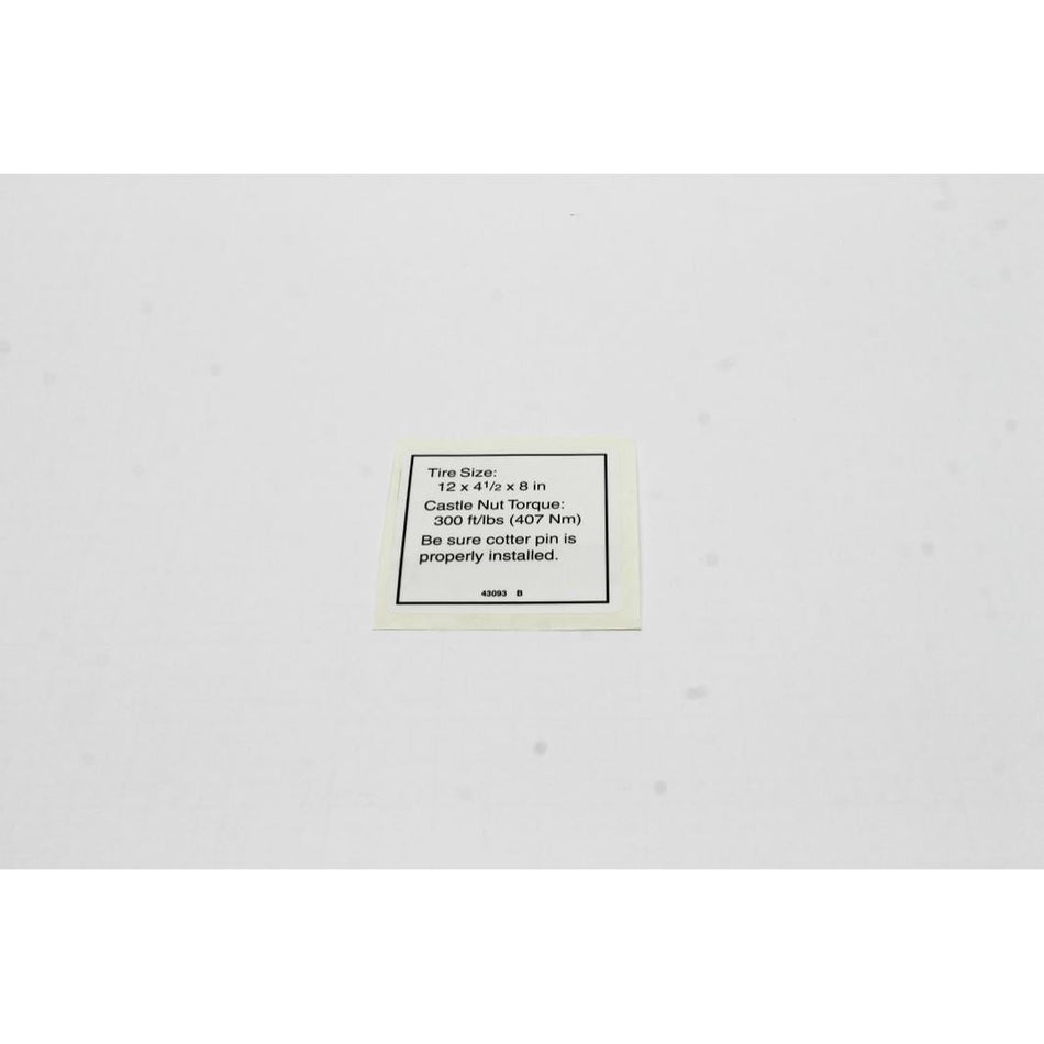 Genie Part # 43093. 43093GT - DECAL.LABEL.TIRE SPECS