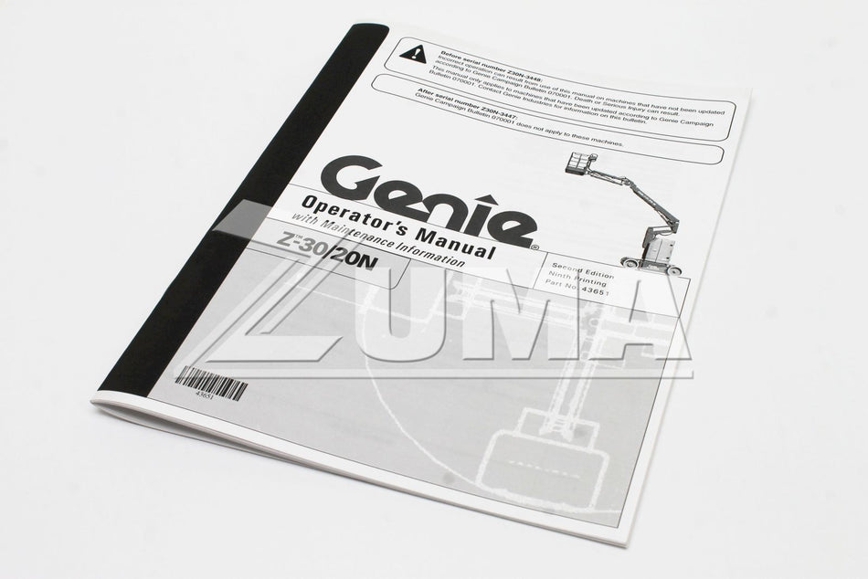 Genie Part # 43651. 43651GT - MANUAL. OPERATORS. Z30N 2ND ED**