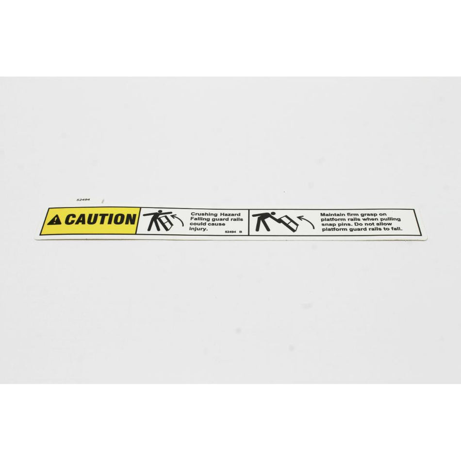 Genie Part # 52494. 52494GT - DECAL.CAUTION.CRUSH HAZ. RAILS
